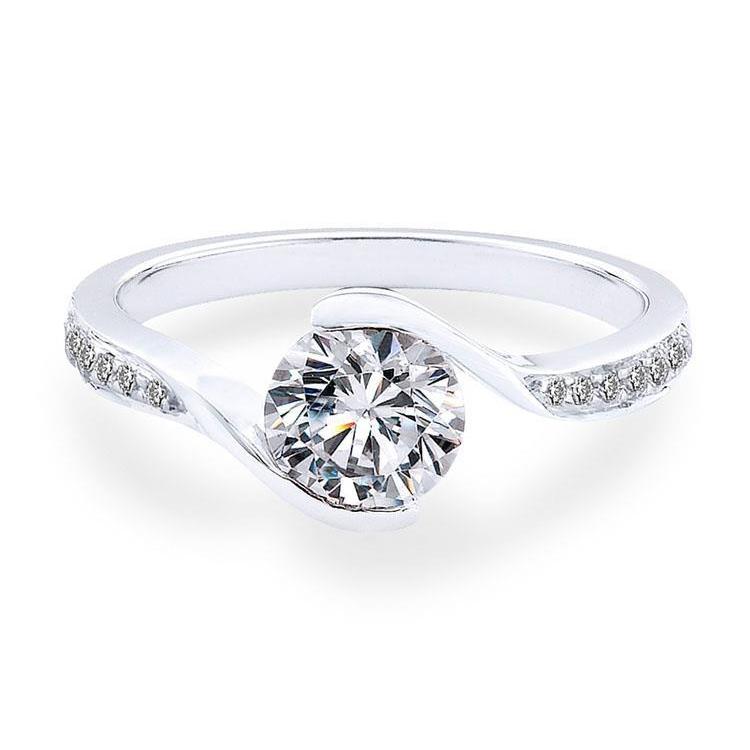 Bezels Set Fancy Princess Cut Vintage Style White Gold Diamond Solitaire Ring with Accents 