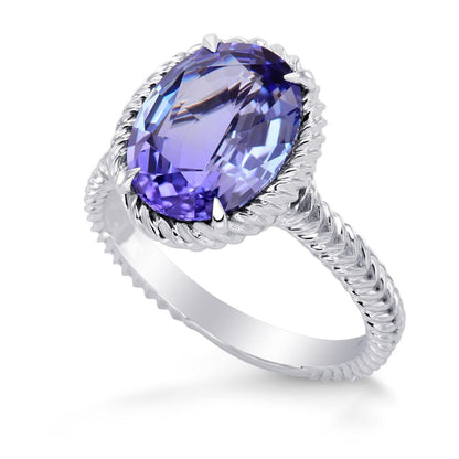 Unique Lady’s Big Solitaire Oval Tanzanite Ring  rong Set White Gold 