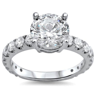 Big And Small Round Cut  Brilliant Sparkling Solitaire Ring with Accents White Gold Diamond 