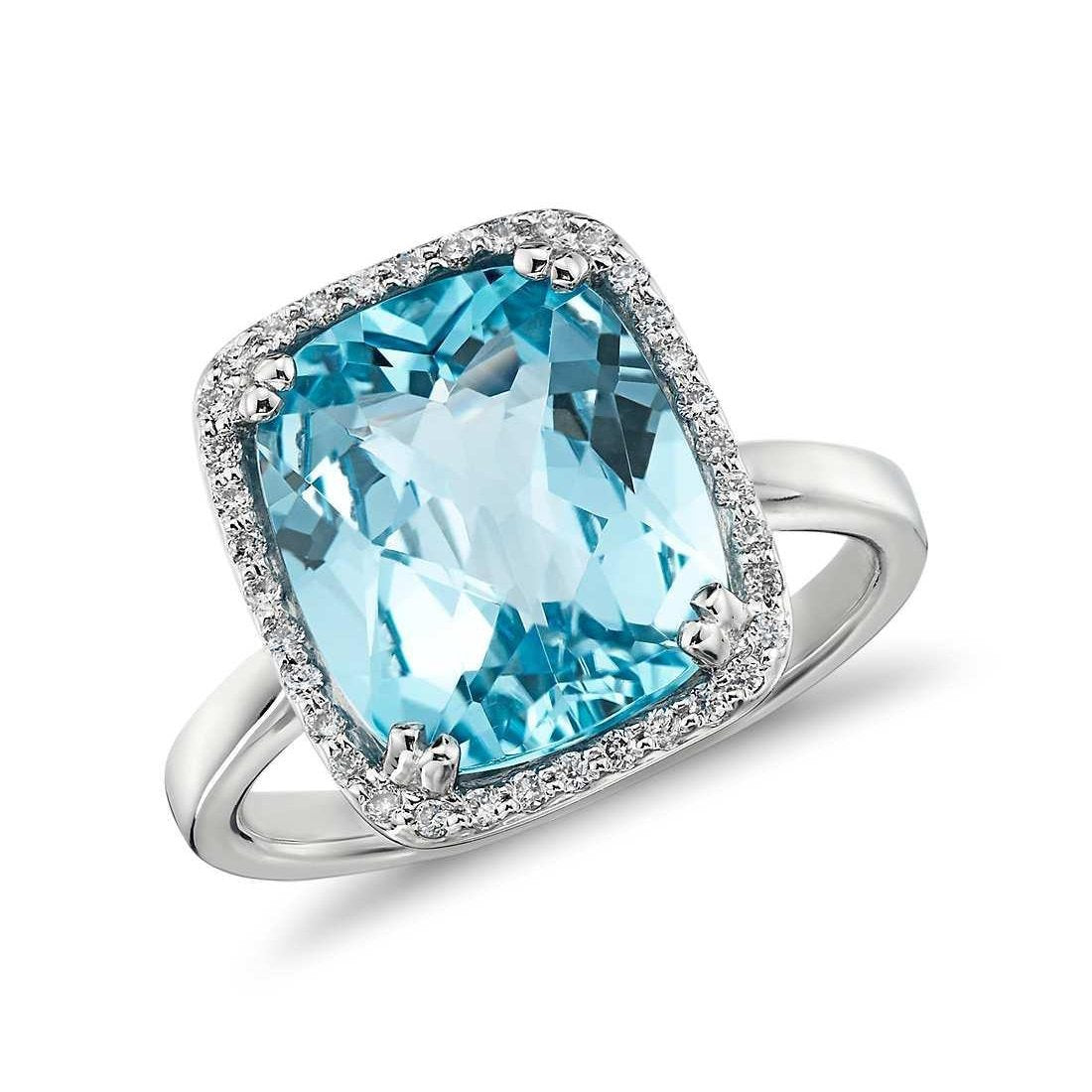 Big Aquamarine And Small Diamonds  Wedding Ring Gold   Gemstone Ring