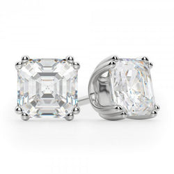 Big Asscher Cut 4 Carats Diamond Stud Earring White Gold Fine Jewelry