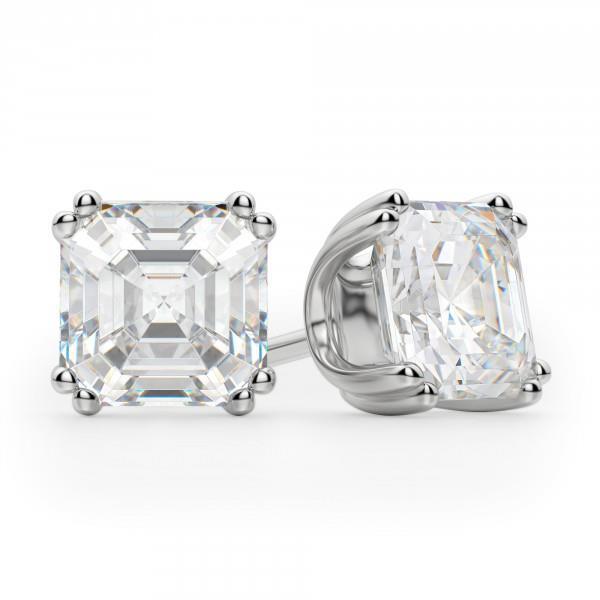 Big Asscher Cut Diamond Stud Earring White Gold Fine Jewelry 