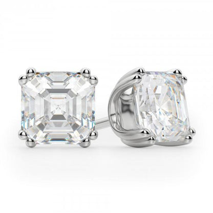 Big Asscher Cut Diamond Stud Earring White Gold Fine Jewelry 