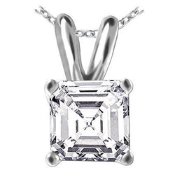 Asscher Cut Solitaire Diamond Ladies Pendant 3 Carats White Gold 14k