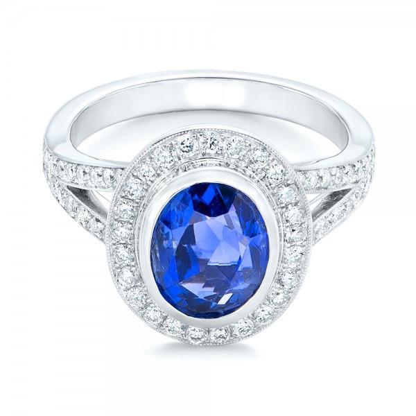 Big Ceylon Sapphire With Diamonds   Lady’s  Ring White Gold Gemstone Ring