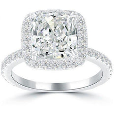 Cushion Halo Diamond Ring 4 Carats White Gold 14k