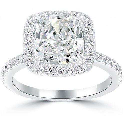 Big Cushion And Round Cut 4.00 Ct Diamonds Wedding Halo Ring Gold White Halo Ring