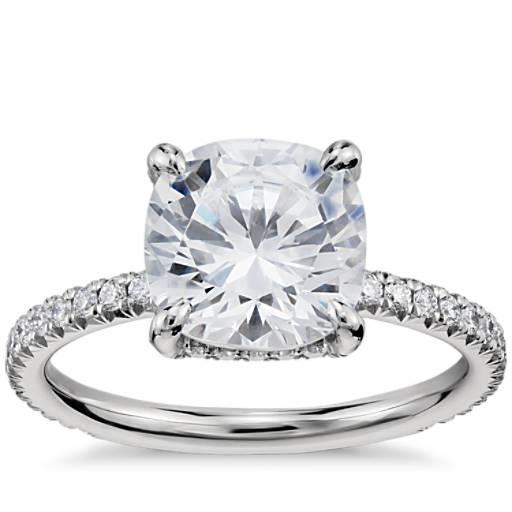 Big Cushion And Round  Engagement White Gold Diamond Solitaire Ring with Accents