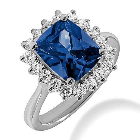 Big Cushion Ceylon Sapphire And Round Diamonds 4 Ct Ring White Gold Gemstone Ring