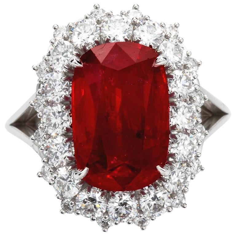 Fancy Ladies Big Cushion Cut Red Ruby With Diamond Ring White Gold Gemstone Ring