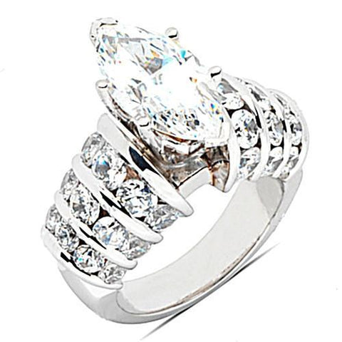 Big Diamond Ring Marquise Cut Diamonds  Solitaire Ring with Accents