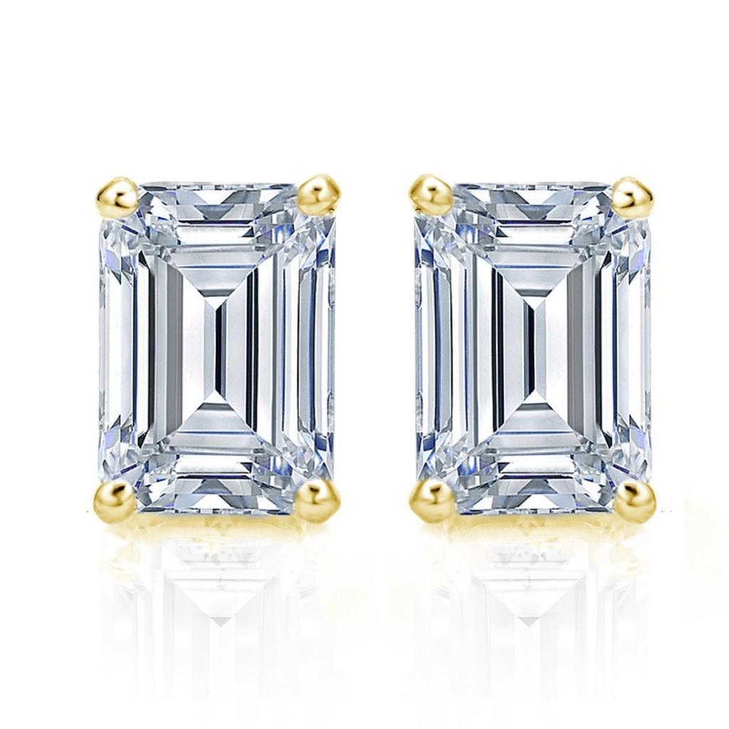 Big Emerald Princess Cut White Elegant Woman's Stud Earrings