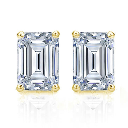 Big Emerald Princess Cut White Elegant Woman's Stud Earrings
