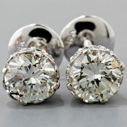 Big Gorgeous Round Solitaire Diamond Stud Earring White Gold 4 Carats