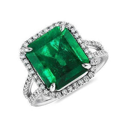 Green Emerald Diamond Gemstone Engagement Ring 10.50 Carat WG 14K