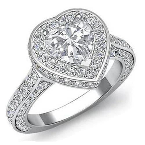 Big Heart Cut With Round Diamond Wedding Ring White Gold Jewelry Halo Halo Ring