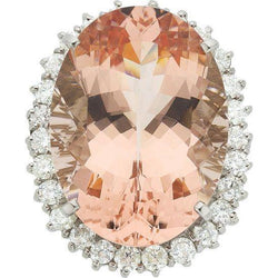 Big Morganite With Small Diamonds 18.50 Ct. Ring New White Gold 14K
