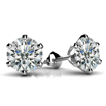 Big Prong Set Round Cut Diamond Ladies Stud Earring White Gold Stud Earrings