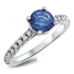 Big Round Ceylon Sapphire With Diamonds Anniversary Ring 3.30 Carats