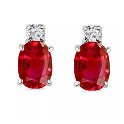 Big Red Ruby And Diamond Women Stud Earrings 11 Carat WG 14K