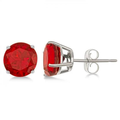  womans stylish weeding  Big Solitaire Round Cut Ruby Ladies Studs     White Gold Gemstone Earring
