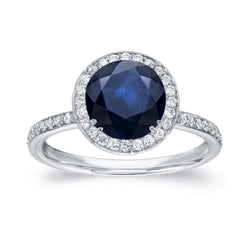 Big Sri Lanka Sapphire & Diamonds Small Diamonds Wedding Ring 3 Ct