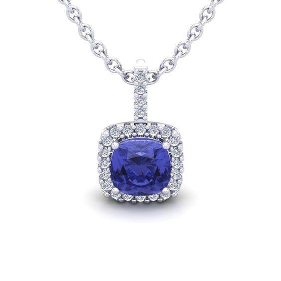 Big Tanzanite And Diamonds 19 Ct Pendant Necklace White Gold 14K Gemstone Pendant