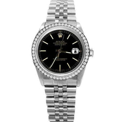 Black Stick Dial Diamond Bezel  Ss Rolex Datejust Watch