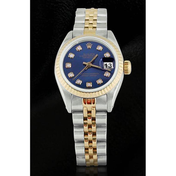 Blue Diamond Dial Fluted Bezel Rolex Dj Watch Ss & Gold Jubilee Rolex