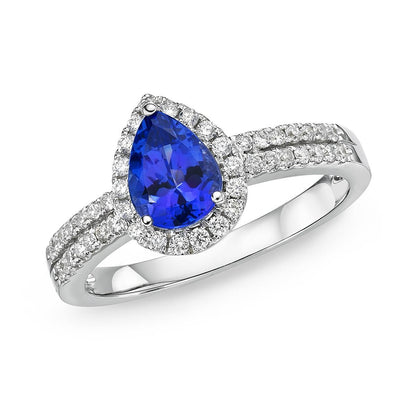 Blue Pear Shape Tanzanite And Round Diamonds 4.75 Ct Ring 14K Gold Gemstone Ring