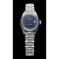 Blue Roman Dial Fluted Bezel Ladies Date Just Rolex Watch Ss