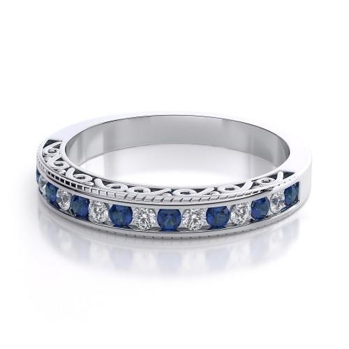 Blue Round Sapphire Diamond Wedding Ring Solid White Gold 3.40 Carats Gemstone Ring