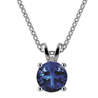 Blue Sapphire And Diamond Necklace Pendant White Gold 14K Gemstone Pendant