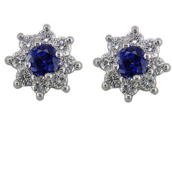Blue Sapphire And Natural Earth Mined Diamonds 5.40 Ct Lady Studs Earrings White Gold 14K