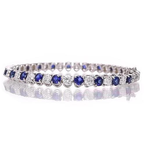  Blue Sapphire   Amazing Womans Anneversary   & Diamond Tennis Bracelet  White Gold