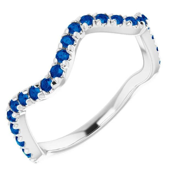Blue Sapphire Stone 3 Carats Anniversary Ring Freeform Shank White Gold 14K Gemstone Ring