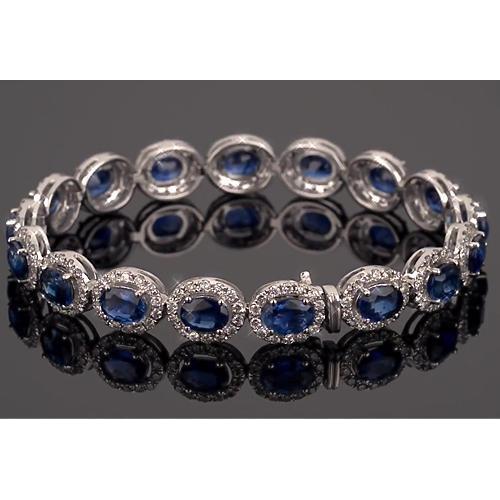 Blue Sapphire Tennis Bracelet Prong Set 39 Carats Women Jewelry Gemstone Bracelet