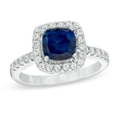Blue Sapphire With Diamonds 3.50 Ct Anniversary Ring White Gold 14K