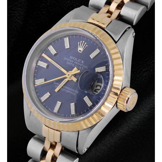 Blue Stick Dial  Watch Rolex Ss & Gold Jubilee Brace Fluted Bezel Rolex