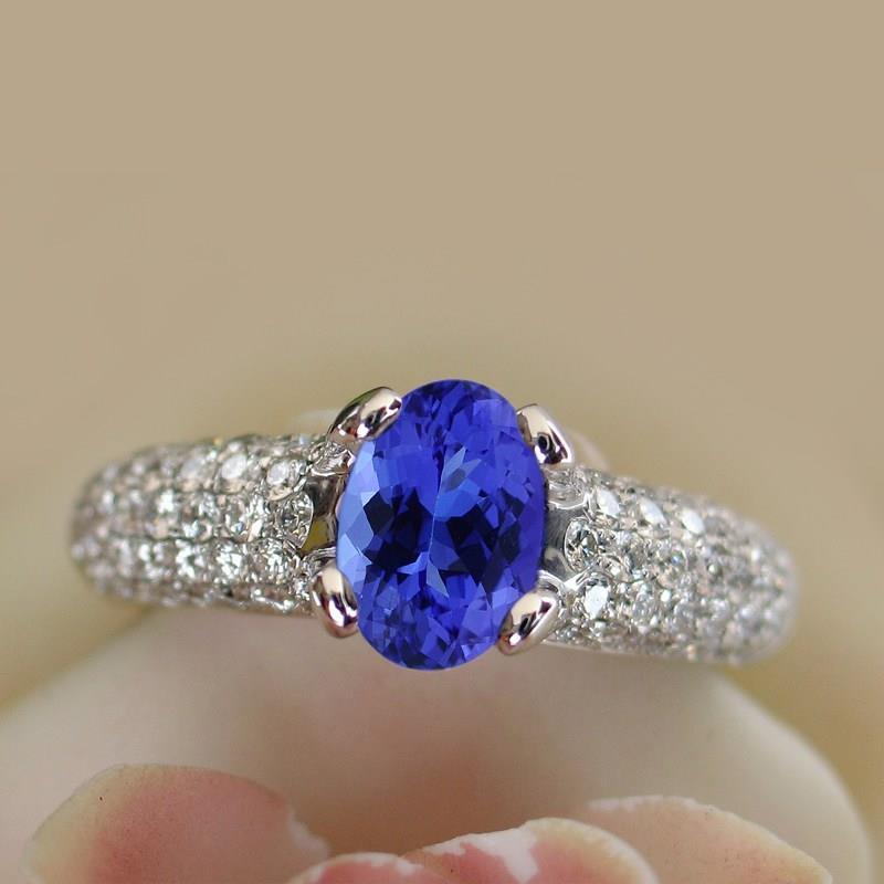 Blue Tanzanite Gemstone And Diamond   Females Fancy  Gold Gemstone Ring
