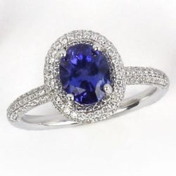 Blue Tanzanite With Natural Earth Mined Diamonds 10.75 Ct Wedding Ring White Gold 14K