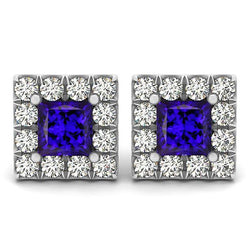 Blue Tanzanite With Natural Earth Mined Diamonds 6.50 Carats Women Stud Earrings Halo