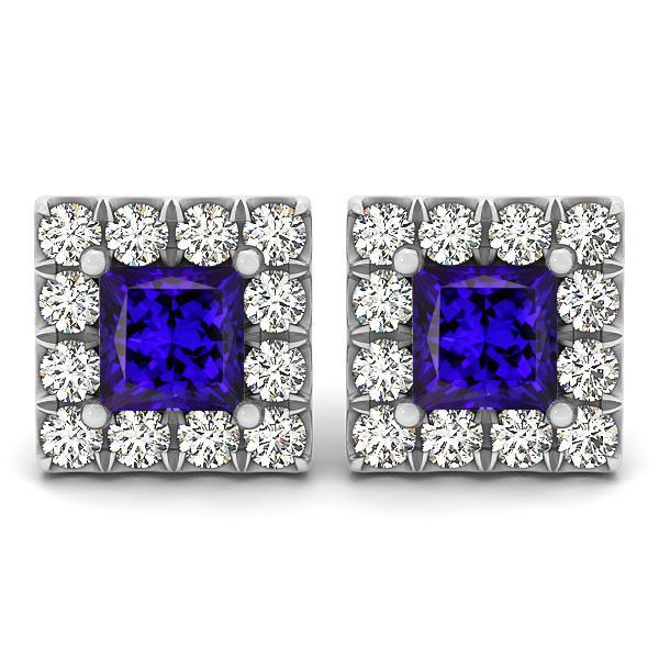 Blue Tanzanite With Diamonds 6.50 Ct Women Studs Earrings Halo 14K Gold Gemstone Earring