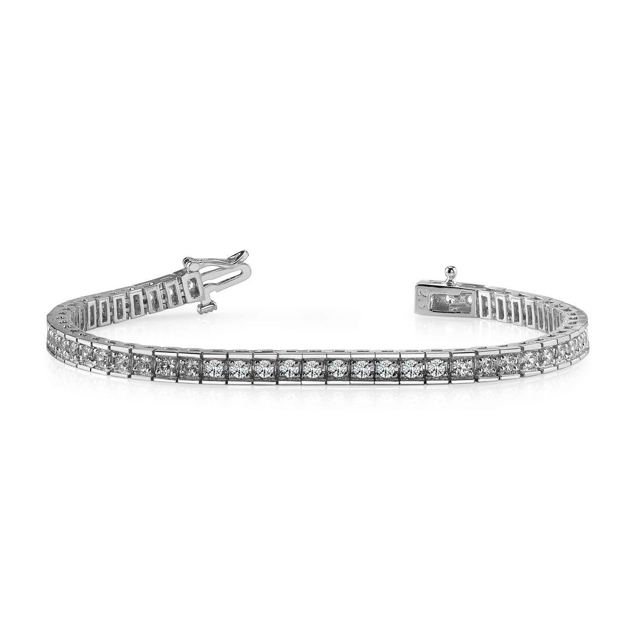 Box Link Tennis Bracelet 7.50 Ct Round Cut Diamonds White Gold 14K Tennis Bracelet
