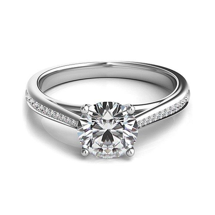 Brilliant Cut 2.90 Ct Diamonds Women Engagement Ring White Gold 14K Solitaire Ring with Accents