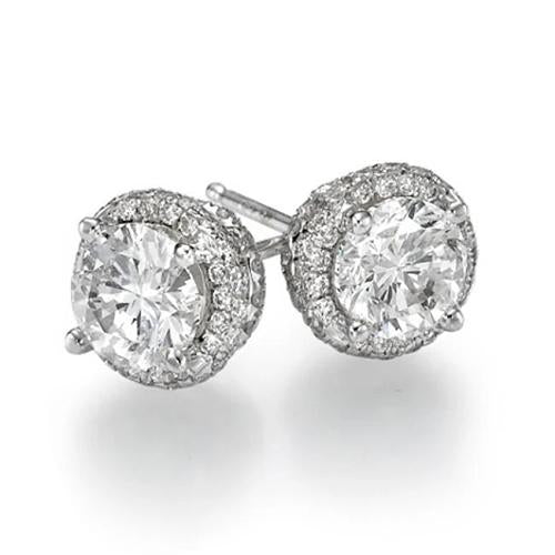 Brilliant Cut  Diamonds Halo Studs Earrings White Gold Halo Stud Earrings