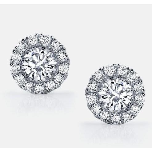 New Stylish Brilliant Cut Halo Diamonds Studs Earrings White Gold Halo Stud Earrings