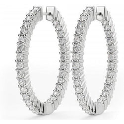 Brilliant Cut 4 Carat Prong Set White Gold Diamonds Hoop Earrings