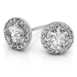 Brilliant Cut 4 Carats Natural Earth Mined Diamonds Women Studs Halo Earrings White Gold