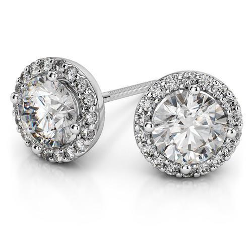 Brilliant Cut Woman's White Gold Weeding Anniversary Studs Halo  Earrings